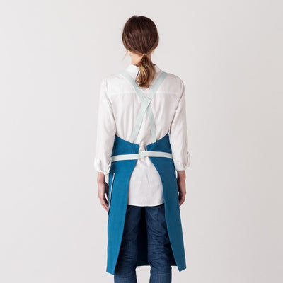 Cross Back Chef Baking Apron for Women, Men Sky Blue with Ice Front of House Men or Women Sky Blue Restaurant Wholesale Reluctant Trading