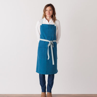 Cross Back Chef Apron for Women, Men Sky Blue with Ice Front of House Men or Women Sky Blue Restaurant Wholesale Reluctant Trading