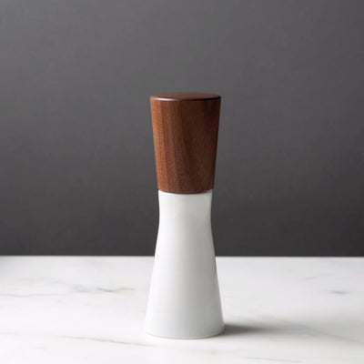 Magnus Lundstrom Porcelain and Dark Walnut Pepper Mill, Medium SIze, CrushGrind Mechanism