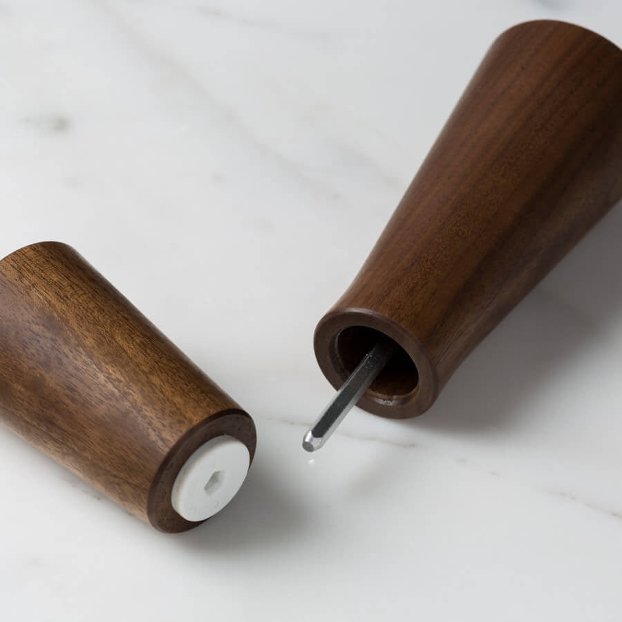 Pull apart Magnus Salt or Pepper Mill Medium Dark Walnut, Hand-finished, Magnus Lundstrom Design, Peppercorns, CrushGrind Mechanism, Danish Design