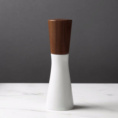Magnus Lundstrom Porcelain and Dark Walnut Pepper Mill, Salt Mill Large, Hand-finished, CrushGrind Mechanism.