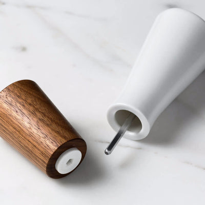 Magnus Lundstrom Porcelain and Dark Walnut Pepper Mill, Easy to Fill, Pull Apart mill. CrushGrind Mechanism