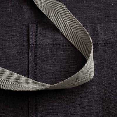 Bistro Apron, fabric detail, Charcoal Black with Tan Straps, Half Apron, Reluctant Trading