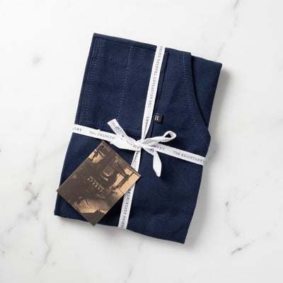 Cross-Back Chef Apron, Navy with Tan Straps, Men and Women-[Reluctant Trading Experiment]-