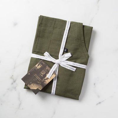 Cross-Back Chef Apron, Olive with Tan Straps, Men and Women-[Reluctant Trading Experiment]-